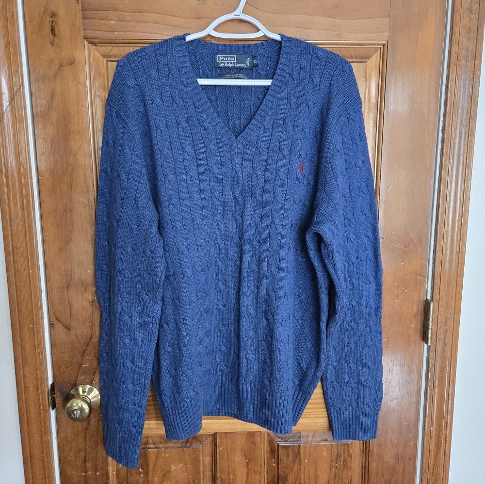 POLO Ralph Lauren 100% Tussah Silk Cable Knit Mens Sweater Sz XL Like New - Picture 2 of 8